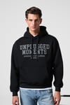 CASSIAN Erkek Önü Kabaran Baskılı Kapüşonlu Kordonlu Kanguru Cepli Siyah Sweatshirt