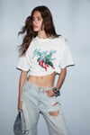 CASSIANE Kadın Bisiklet Yaka Kısa Kollu Ön Ve Arka Baskılı Regular Beyaz T-Shirt