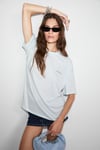 CASSIANE Kadın Bisiklet Yaka Kısa Kollu Ön Ve Arka Baskılı Regular Açık Mavi T-Shirt