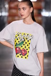 CASSIANE Kadın Bisiklet Yaka Kısa Kollu Ön Ve Arka Baskılı Regular Gri T-Shirt