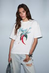 CASSIANE Kadın Bisiklet Yaka Kısa Kollu Ön Ve Arka Baskılı Regular Beyaz T-Shirt