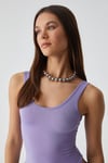 CHILES Kadın Slim Halter Yaka Kolsuz Çıtçıtlı Mor Atlet