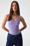 CHILES Kadın Slim Halter Yaka Kolsuz Çıtçıtlı Mor Atlet