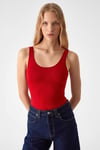 CHILES Kadın Slim Halter Yaka Kolsuz Çıtçıtlı Kırmızı Atlet