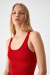 CHILES Kadın Slim Halter Yaka Kolsuz Çıtçıtlı Kırmızı Atlet
