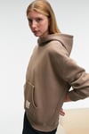 CLARIE Kadın Organik Pamuklu Oversize Kanguru Cepli Kapüşonlu Vizon Sweatshirt