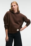 CLARIE Kadın Organik Pamuklu Oversize Kanguru Cepli Kapüşonlu Kahverengi Sweatshirt