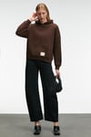 CLARIE Kadın Organik Pamuklu Oversize Kanguru Cepli Kapüşonlu Kahverengi Sweatshirt