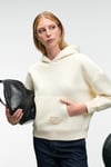CLARIE Kadın Organik Pamuklu Oversize Kanguru Cepli Kapüşonlu Ekru Sweatshirt