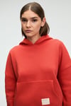 CLARIE Kadın Organik Pamuklu Oversize Kanguru Cepli Kapüşonlu Kırmızı Sweatshirt