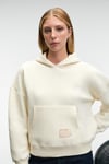 CLARIE Kadın Organik Pamuklu Oversize Kanguru Cepli Kapüşonlu Ekru Sweatshirt