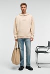 CLAY Erkek %100 Pamuk Kapüşonlu Çıtçıtlı Baskılı Cebi Süs Etiketli Krem Sweatshirt