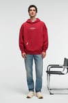 CLAY Erkek %100 Pamuk Kapüşonlu Çıtçıtlı Baskılı Cebi Süs Etiketli Kırmızı Sweatshirt