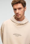 CLAY Erkek %100 Pamuk Kapüşonlu Çıtçıtlı Baskılı Cebi Süs Etiketli Krem Sweatshirt
