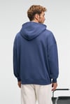 CLAY Erkek %100 Pamuk Kapüşonlu Çıtçıtlı Baskılı Cebi Süs Etiketli İndigo Sweatshirt