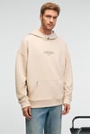 CLAY Erkek %100 Pamuk Kapüşonlu Çıtçıtlı Baskılı Cebi Süs Etiketli Krem Sweatshirt