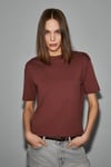 COLENA Kadın Organik Pamuklu Bisiklet Yaka Oversize Fit Kısa Kollu Kiremit Rengi T-Shirt