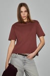 COLENA Kadın Organik Pamuklu Bisiklet Yaka Oversize Fit Kısa Kollu Kiremit Rengi T-Shirt