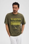 COLINA Erkek %100 Organik Pamuklu Baskı Detaylı Regular Fit Yuvarlak Yaka Haki T-Shirt