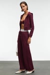 COSIMA Kadın Metal Fermuarlı Kapüşonlu Crop Bordo Sweatshirt