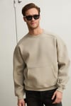 COYOTES Erkek Bisiklet Yaka Kangru Cepli Organik Pamuk Regular Fit Açık Haki Sweatshirt