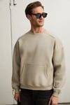 COYOTES Erkek Bisiklet Yaka Kangru Cepli Organik Pamuk Regular Fit Açık Haki Sweatshirt