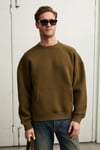 COYOTES Erkek Bisiklet Yaka Kangru Cepli Organik Pamuk Regular Fit Koyu Haki Sweatshirt