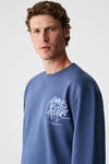 CREATOR Erkek Göğsü Ve Sırtı Baskılı Pamuklu Bisiklet Yakalı Oversize Uzun Kollu Lacivert T-Shirt