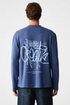 CREATOR Erkek Göğsü Ve Sırtı Baskılı Pamuklu Bisiklet Yakalı Oversize Uzun Kollu Lacivert T-Shirt