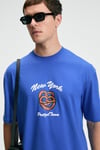 CRISP Erkek Oversize %100 Pamuk Baskılı Yuvarlak Yaka Saks Mavi T-Shirt