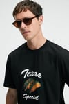 CRISP Erkek Oversize %100 Pamuk Baskılı Yuvarlak Yaka Siyah T-Shirt