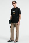 CRISP Erkek Oversize %100 Pamuk Baskılı Yuvarlak Yaka Siyah T-Shirt