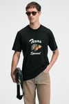 CRISP Erkek Oversize %100 Pamuk Baskılı Yuvarlak Yaka Siyah T-Shirt