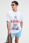 CRUNCH Erkek Oversize %100 Pamuk Baskılı Yuvarlak Yaka Beyaz T-Shirt