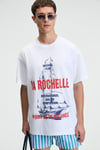 CRUNCH Erkek Oversize %100 Pamuk Baskılı Yuvarlak Yaka Beyaz T-Shirt