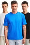 CULTIVATED Erkek 3'Lü Kalın Dokulu Regular %100 Organik Pamuk Syh-Byz-Saks T-Shirt