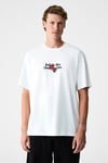 DADOS Erkek Göğüs Ve Sırt Baskılı %100 Organik Pamuklu Bisiklet Yakalı Beyaz T-Shirt