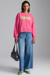 Daleska Kadın Organik Pamuklu Yumuşacık Önü Kesikli Baskılı Yuvarlak Yaka Pembe Sweatshirt