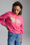Daleska Kadın Organik Pamuklu Yumuşacık Önü Kesikli Baskılı Yuvarlak Yaka Pembe Sweatshirt