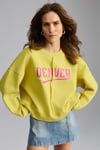 Daleska Kadın Organik Pamuklu Yumuşacık Önü Kesikli Baskılı Yuvarlak Yaka Yeşil Sweatshirt