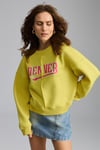Daleska Kadın Organik Pamuklu Yumuşacık Önü Kesikli Baskılı Yuvarlak Yaka Yeşil Sweatshirt
