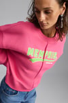Daleska Kadın Organik Pamuklu Yumuşacık Önü Kesikli Baskılı Yuvarlak Yaka Pembe Sweatshirt