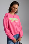 Daleska Kadın Organik Pamuklu Yumuşacık Önü Kesikli Baskılı Yuvarlak Yaka Pembe Sweatshirt