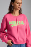 Daleska Kadın Organik Pamuklu Yumuşacık Önü Kesikli Baskılı Yuvarlak Yaka Pembe Sweatshirt