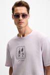 DAPPERLY Erkek Ön Baskı Ve Nakış Detaylı Organik Pamuk Bisiklet Yaka Regular Fit Lila T-Shirt