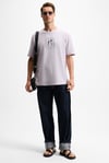 DAPPERLY Erkek Ön Baskı Ve Nakış Detaylı Organik Pamuk Bisiklet Yaka Regular Fit Lila T-Shirt