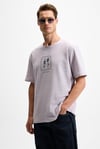 DAPPERLY Erkek Ön Baskı Ve Nakış Detaylı Organik Pamuk Bisiklet Yaka Regular Fit Lila T-Shirt