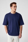 DAZMANN Erkek Oversize Fit Bisiklet Yaka Kısa Kollu %100 Organik Pamuk Lacivert T-Shirt