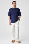DAZMANN Erkek Oversize Fit Bisiklet Yaka Kısa Kollu %100 Organik Pamuk Lacivert T-Shirt