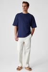 DAZMANN Erkek Oversize Fit Bisiklet Yaka Kısa Kollu %100 Organik Pamuk Lacivert T-Shirt